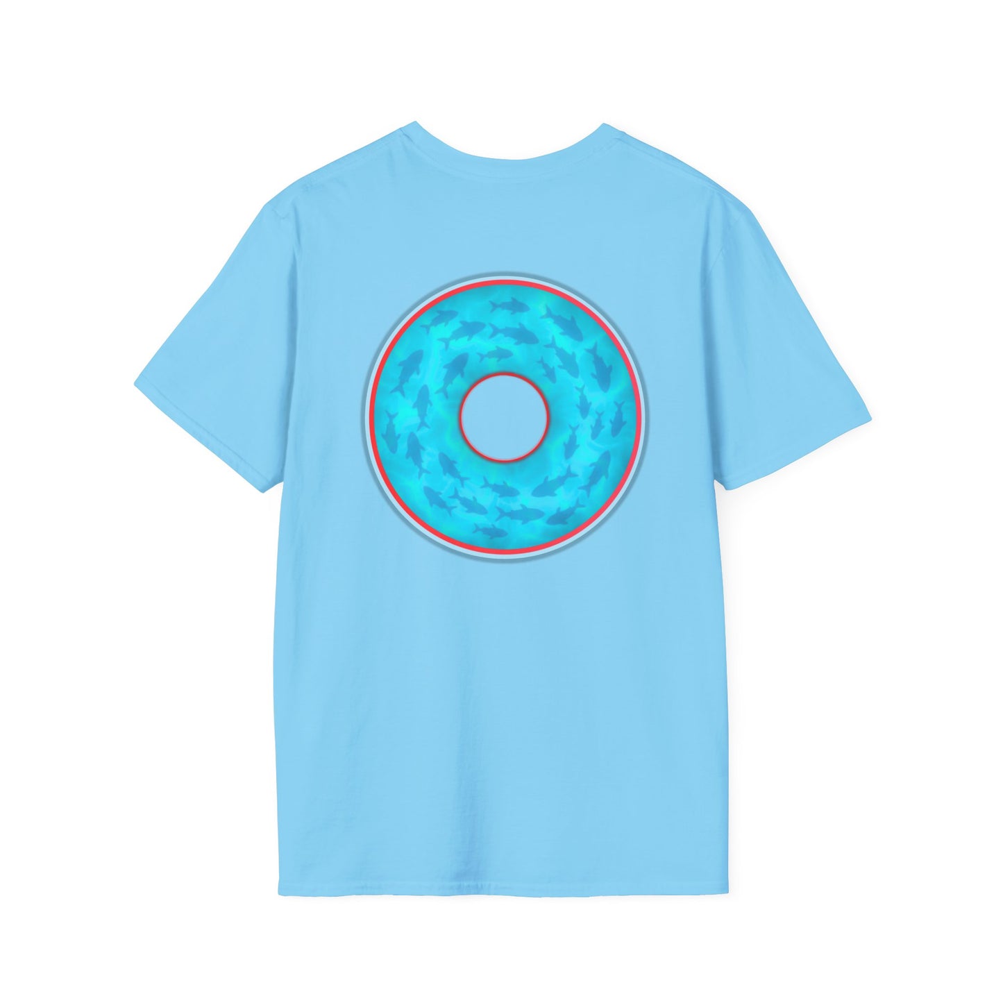 Classic Donut Tee - Unisex Soft-Style - "Skoolie of Phishies" - vivid sea donut - w/light blue water - variant 1