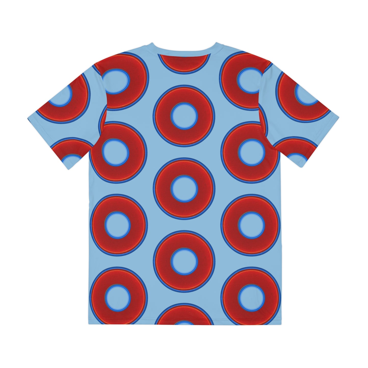 Multi-Beastie Giant Donut AOP Polyester Tee - red vivid donut print w/sky blue background