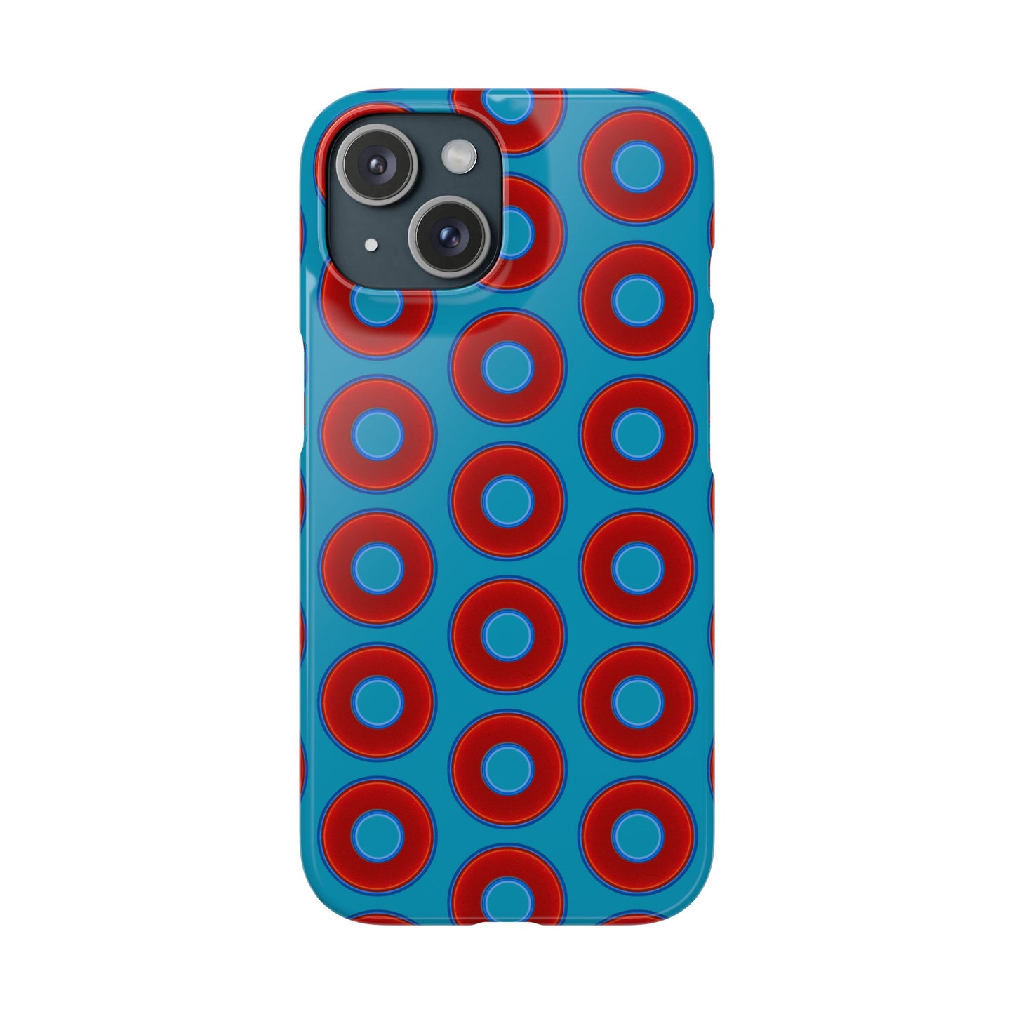 Lumpy Donut Snap Case - red vivid donut print w/aquamarine blue background
