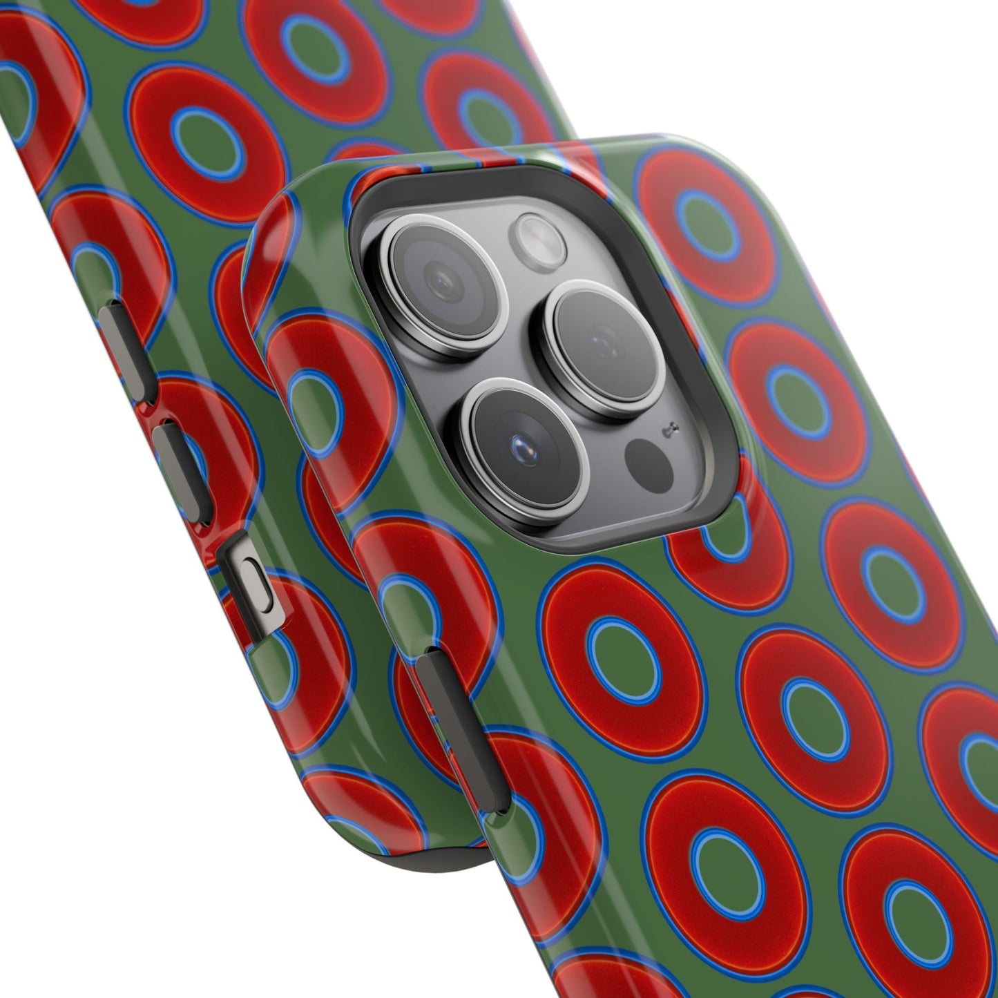 Magnetic Tough Donut Case - red vivid donut print w/dark green background