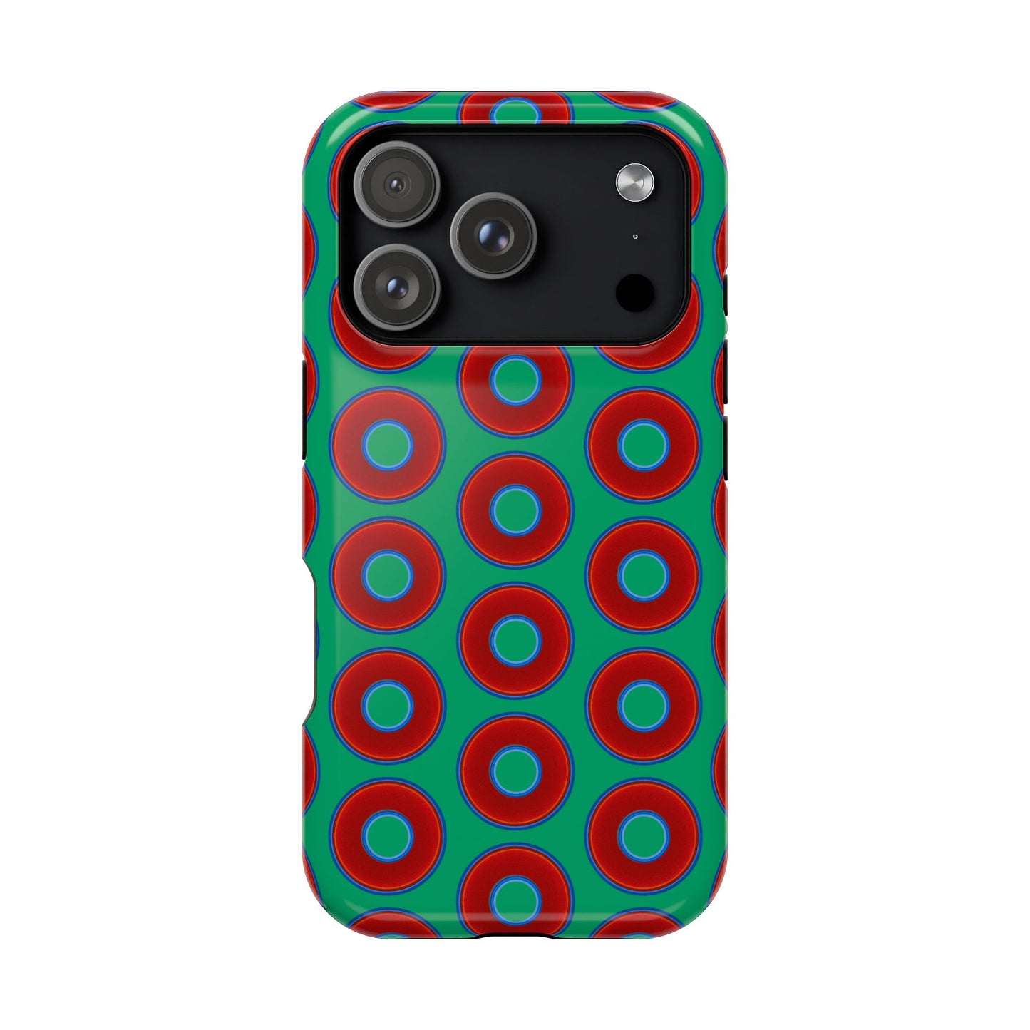 Impact-Resistant Lumpy Donut Case - red vivid donut print w/jade green background