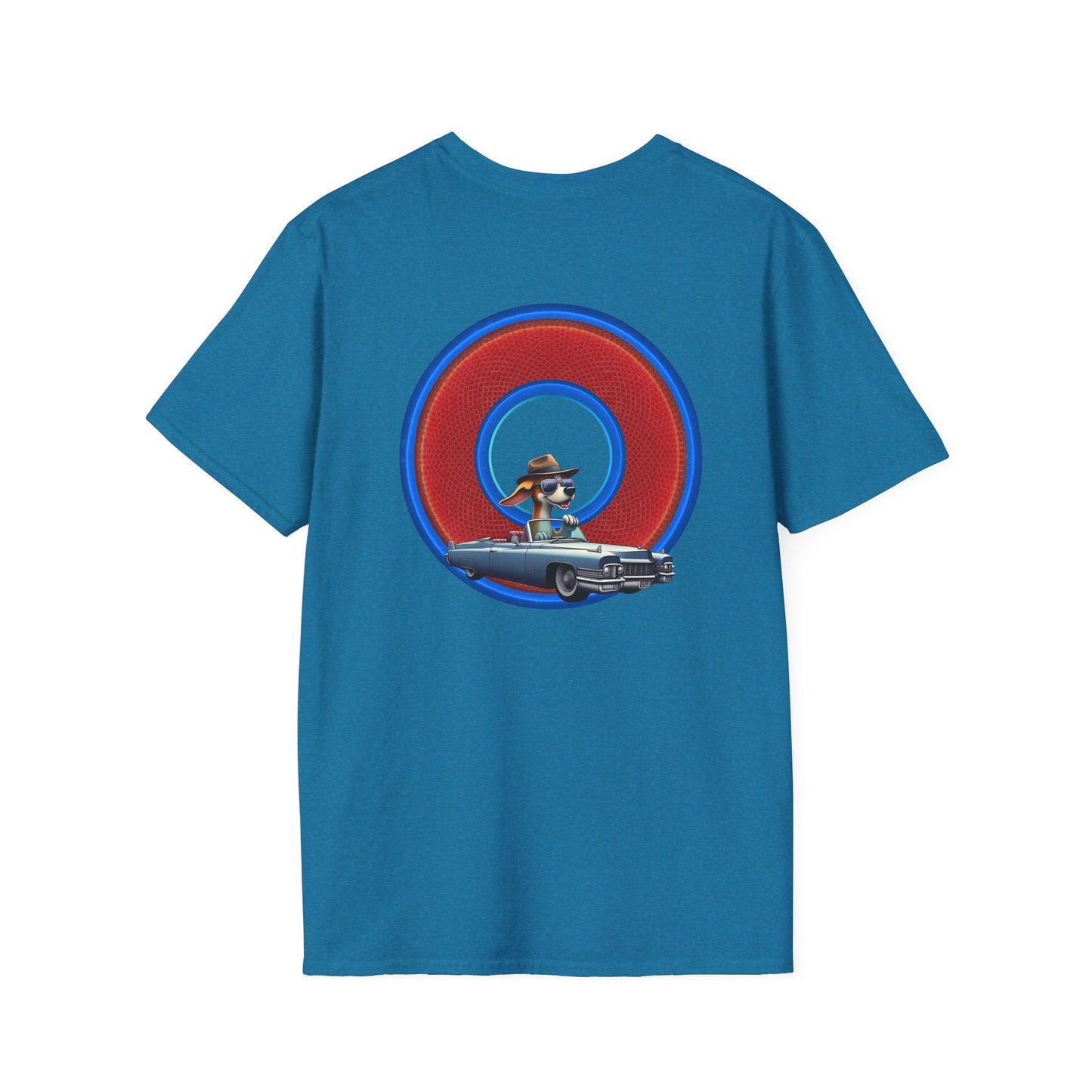 Classic Donut Tee - Unisex Soft-Style - "Jimmy's Marathon Donut Tee" - series 1.0  - variant 1 - rustic red/blue donut