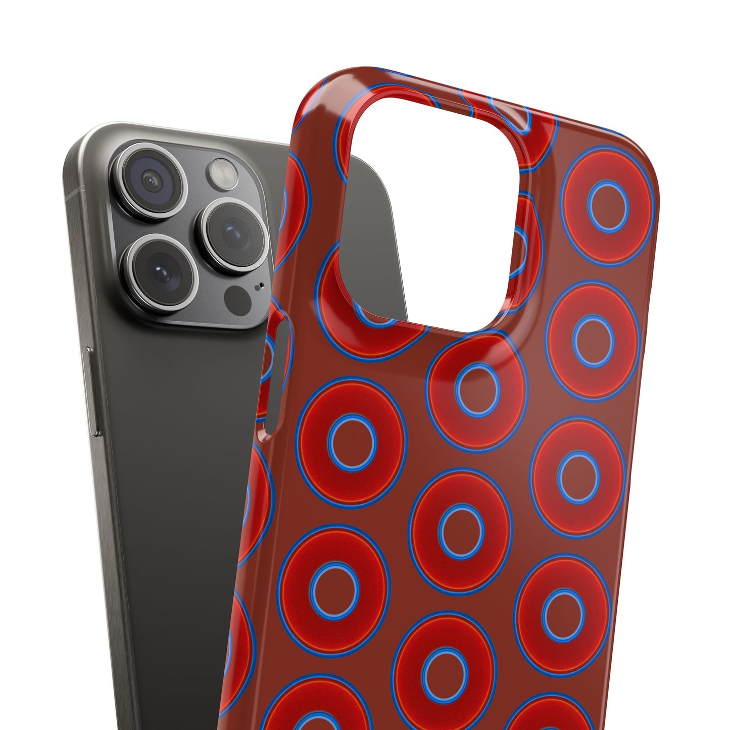 Lumpy Donut Snap Case - red vivid donut print w/burnt umber background