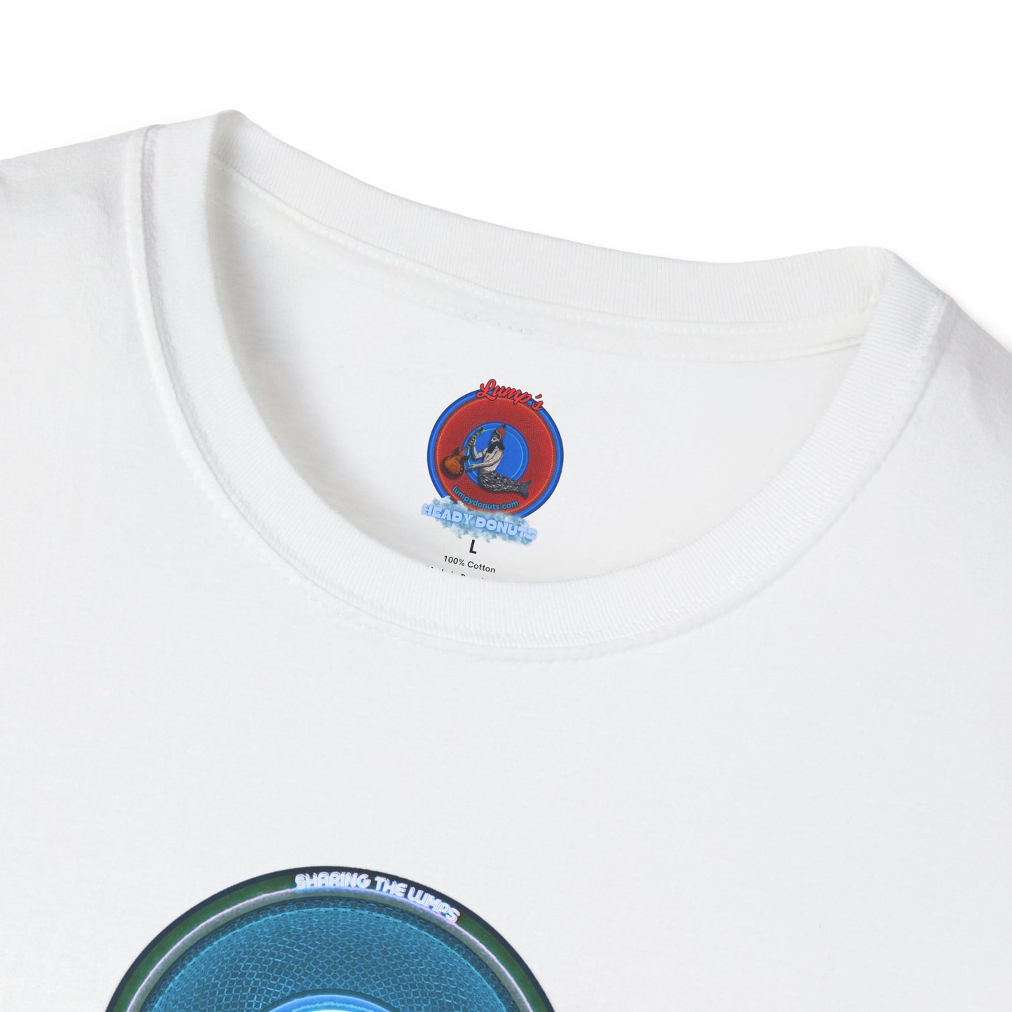 Classic Donut Tee - Unisex Soft-Style - "Lumpy Collective Donut" - aquamarine blue/green lumpy donut - variant 3