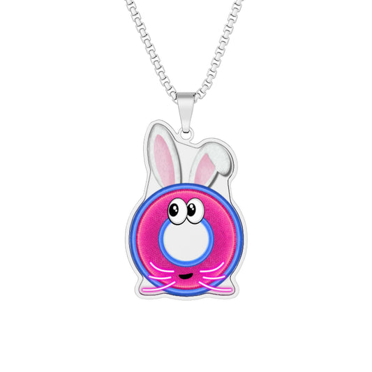 Lump's Heady Donut Necklace - 1" x 1" Stainless Steel Pendant - "Easter Bunny Donut Pendant" - rustic magenta/purple donut