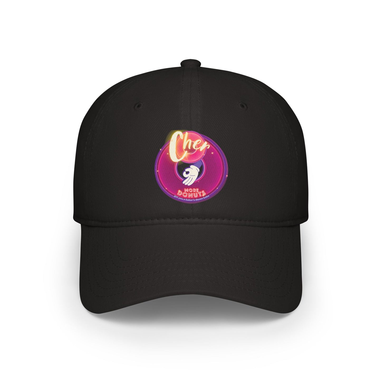 Lumpy Donut Baseball Cap - "Cher-ing is Caring Donut Cap" - variant 1 - vivid magenta donut w/ [*charitable donut]