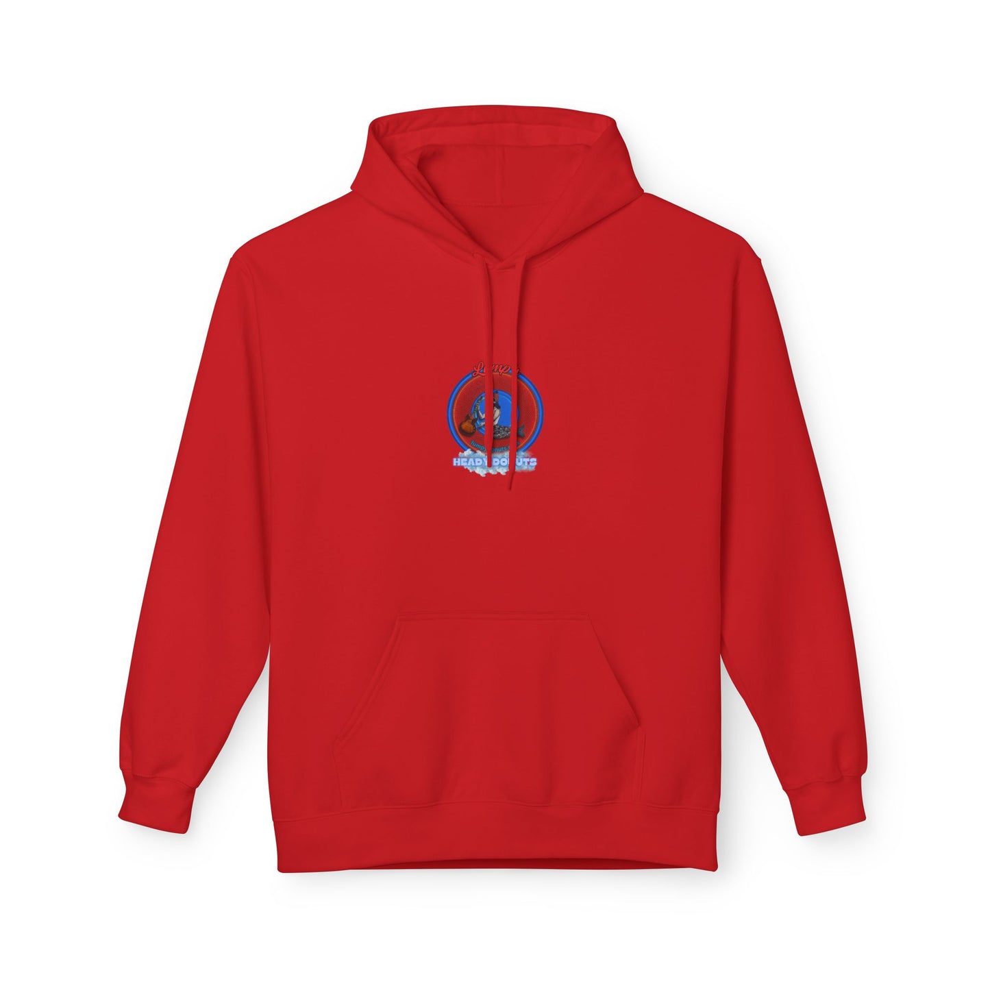Unisex Fleece Hoodie - [Midweight Soft-style] - "Lump's Heady Logo" - w/rustic red donuts