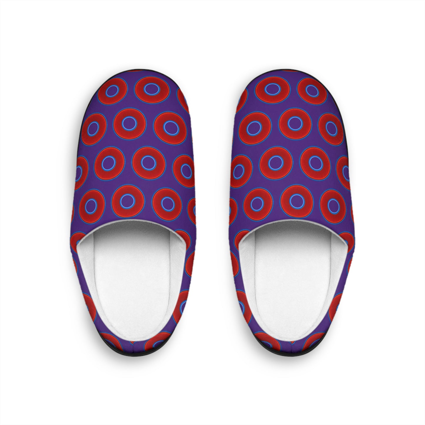 Women's Lumpy Slippers - red vivid donut print w/purple background