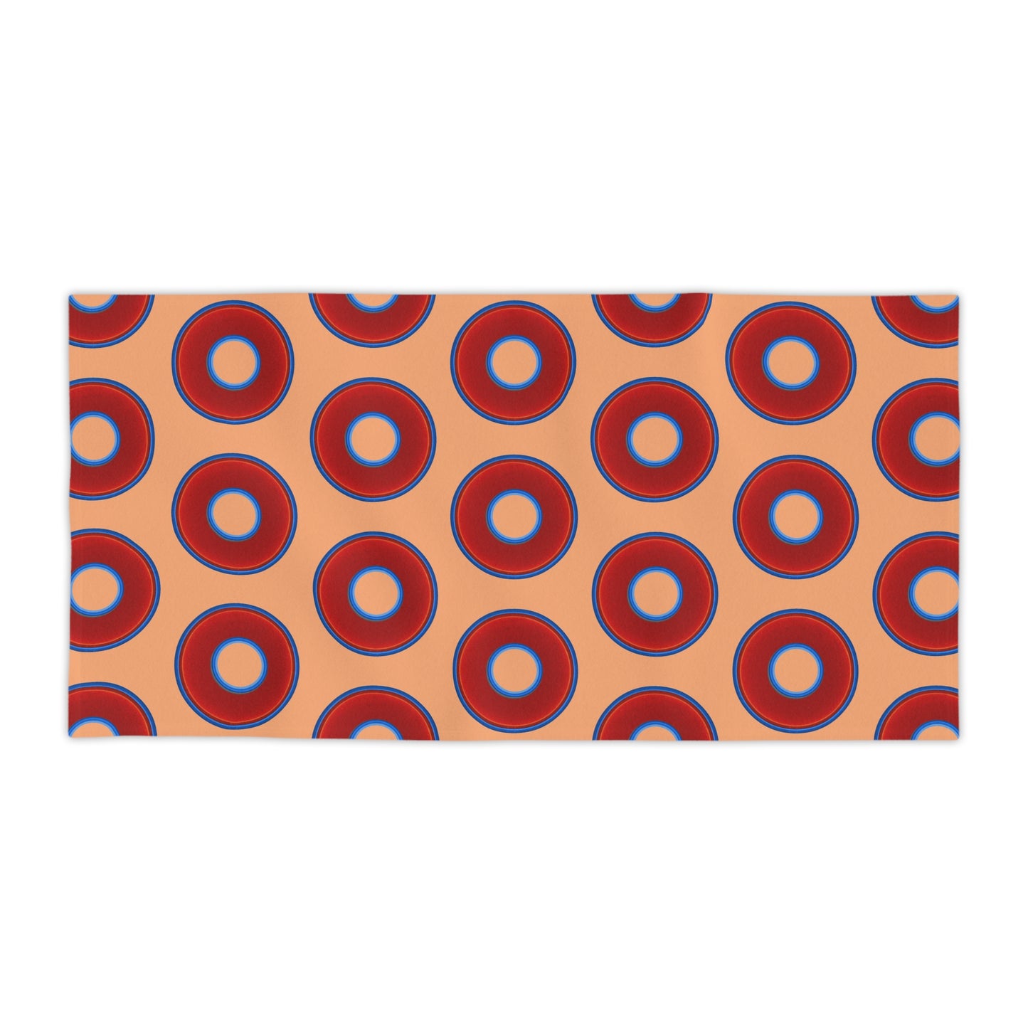 Lumpy Donut Towels - vivid red donuts w/peach background