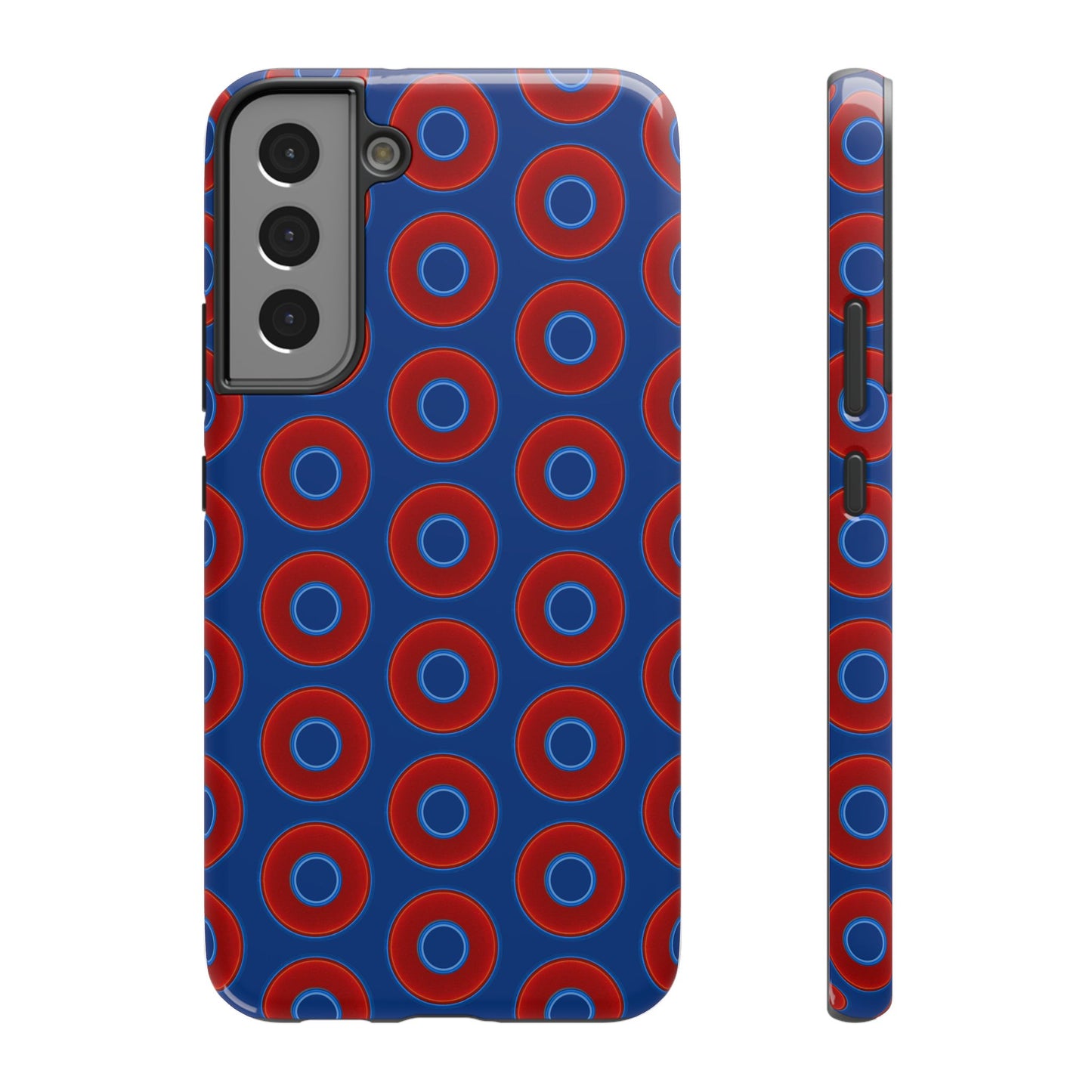 Impact-Resistant Lumpy Donut Case - red vivid donut print w/dark blue background