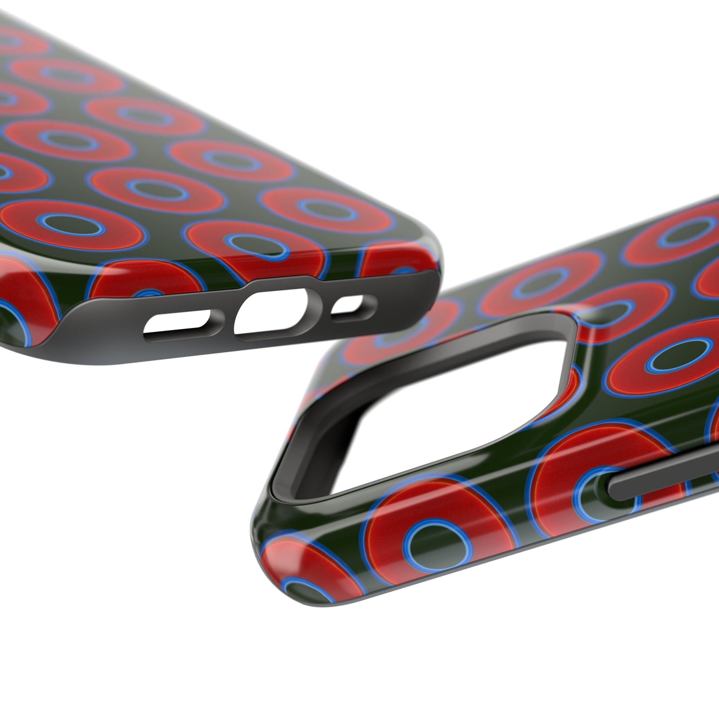 Impact-Resistant Lumpy Donut Case - red vivid donut print w/deep forest green background