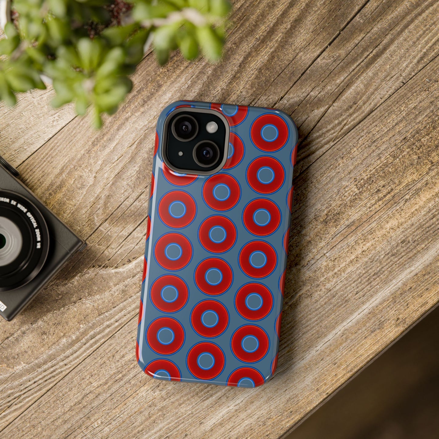 Magnetic Tough Donut Case - red vivid donut print w/steel blue background