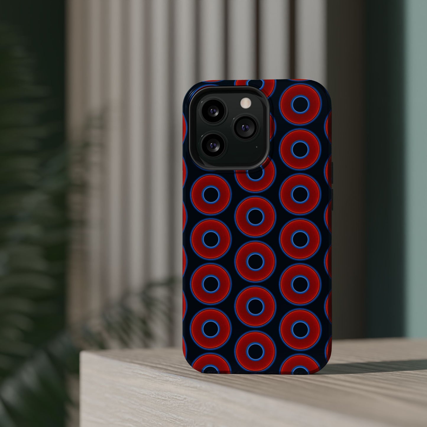 Magnetic Tough Donut Case - red vivid donut print w/blue charcoal background