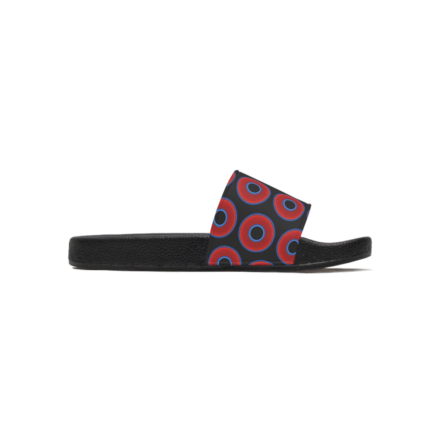 Men's Lumpy Sandals - slip-ons - red vivid donuts w/black background