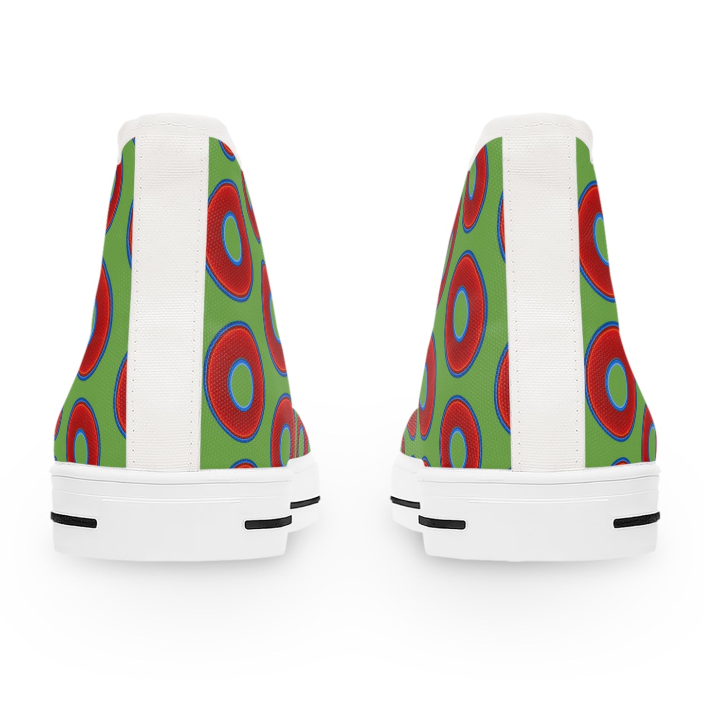 Women's High Top Chuck Taylors - large vivid red donut print w/light green background