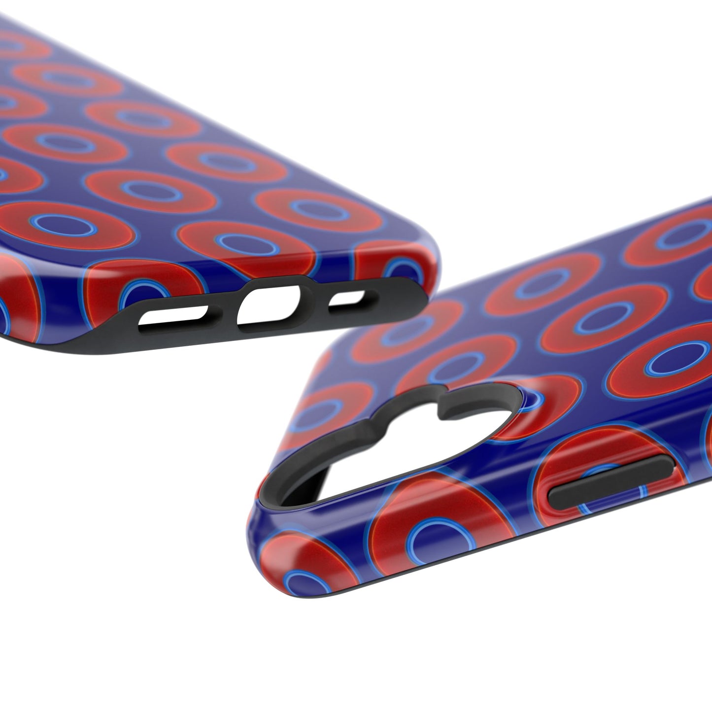 Impact-Resistant Lumpy Donut Case - red vivid donut print w/vivid navy background