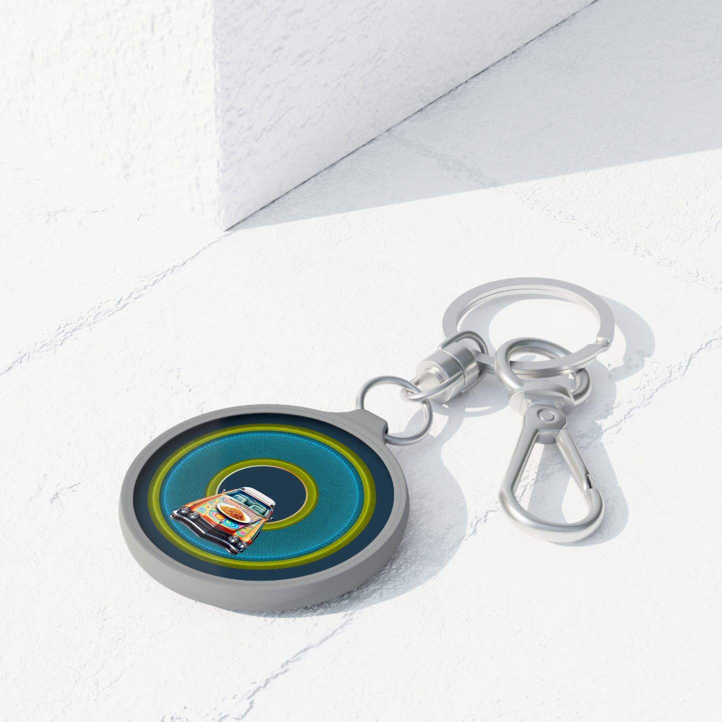 Lumpy Donut Keychain - "Cadillac Rainbows & Eating on the Run" - series 1.0 - variant 4 - blue/green donut