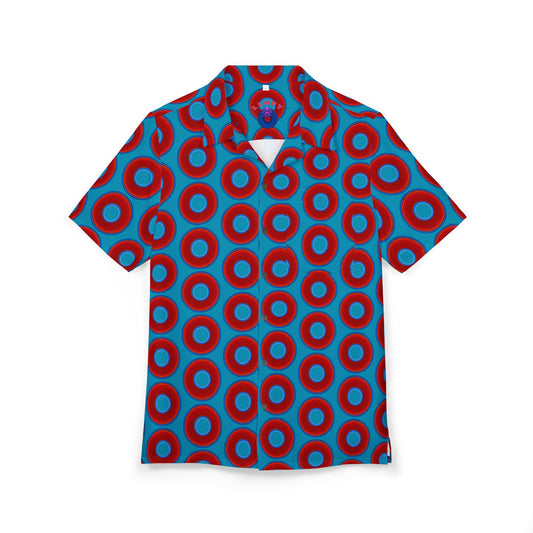Wilson's 'Epic Hawaiian-Punch' Shirt - vivid red donut print w/aquamarine blue background [unisex]