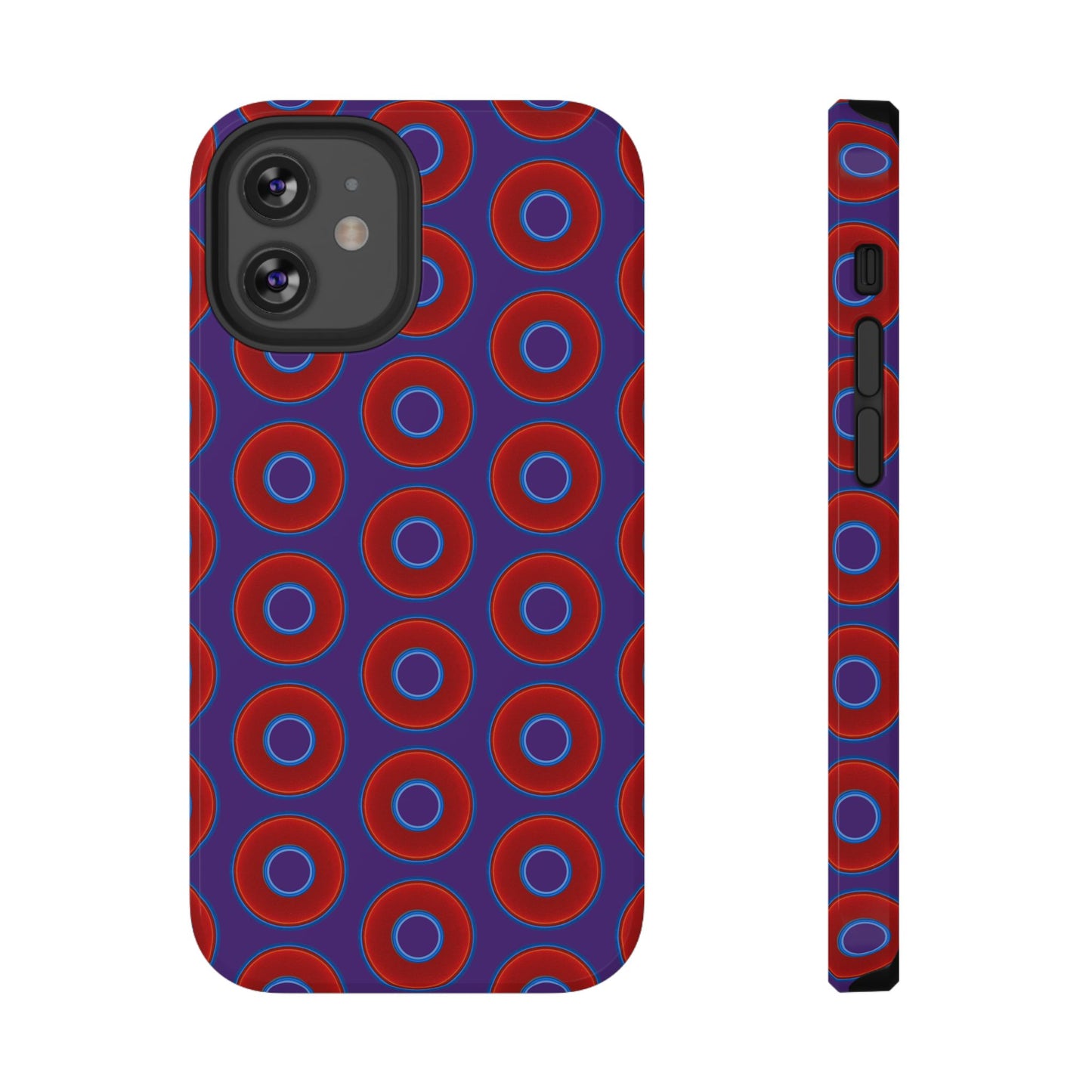 Impact-Resistant Lumpy Donut Case - red vivid donut print w/dark purple background