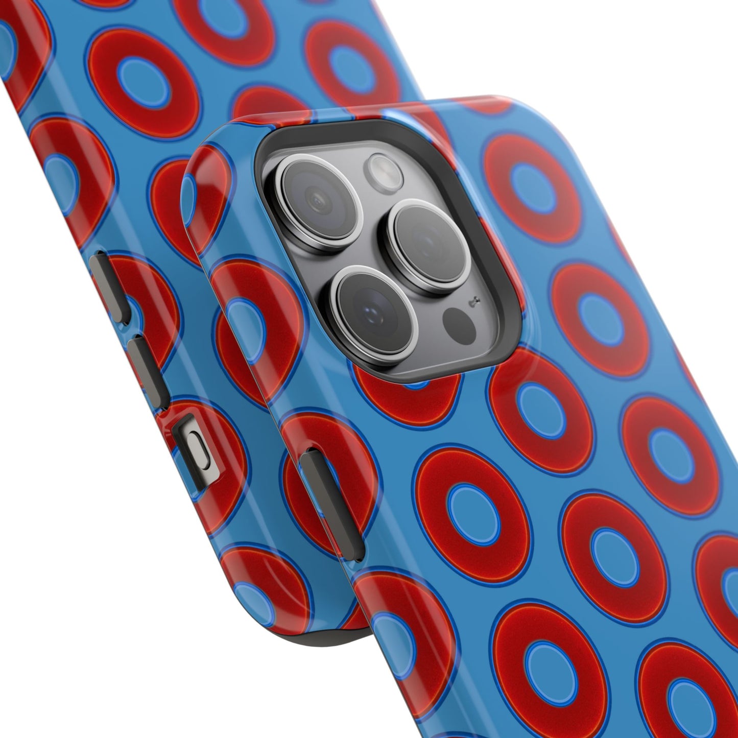 Impact-Resistant Lumpy Donut Case - red vivid donut print w/light steel blue background