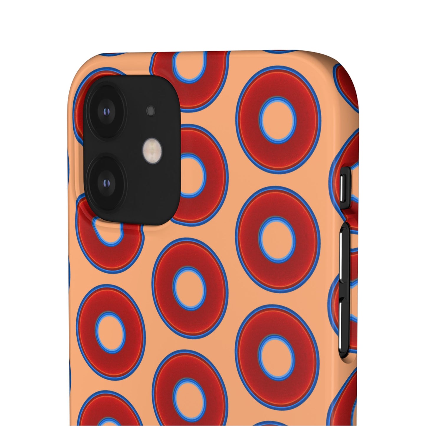 Lumpy Donut Snap Case - red vivid donut print w/peach background