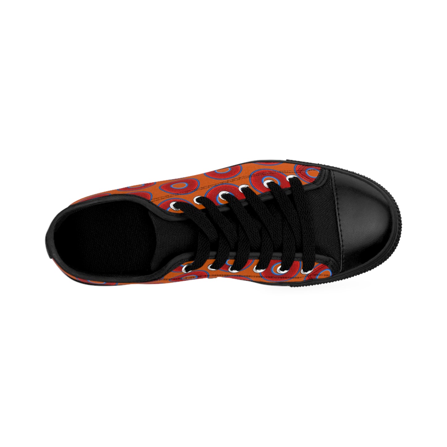 Women's Cushiony Convectors - Low Top - large red vivid donut print w/dark orange background