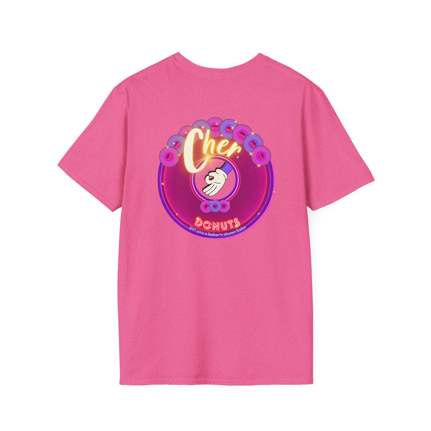 Classic Donut Tee - Unisex Soft-Style - "Cher-ing is Caring" - series 1.0  - variant 2 - magenta donut - [*charitable donut]