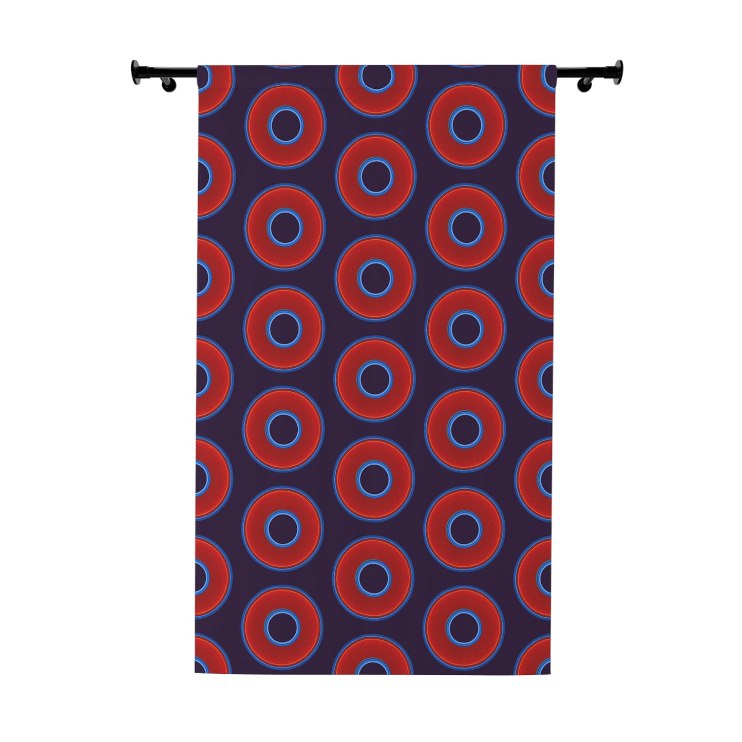 Lump's Heady Curtain w/Donuts - vivid red donut print - w/midnight purple background - [*1 Piece / 50" x 84"]