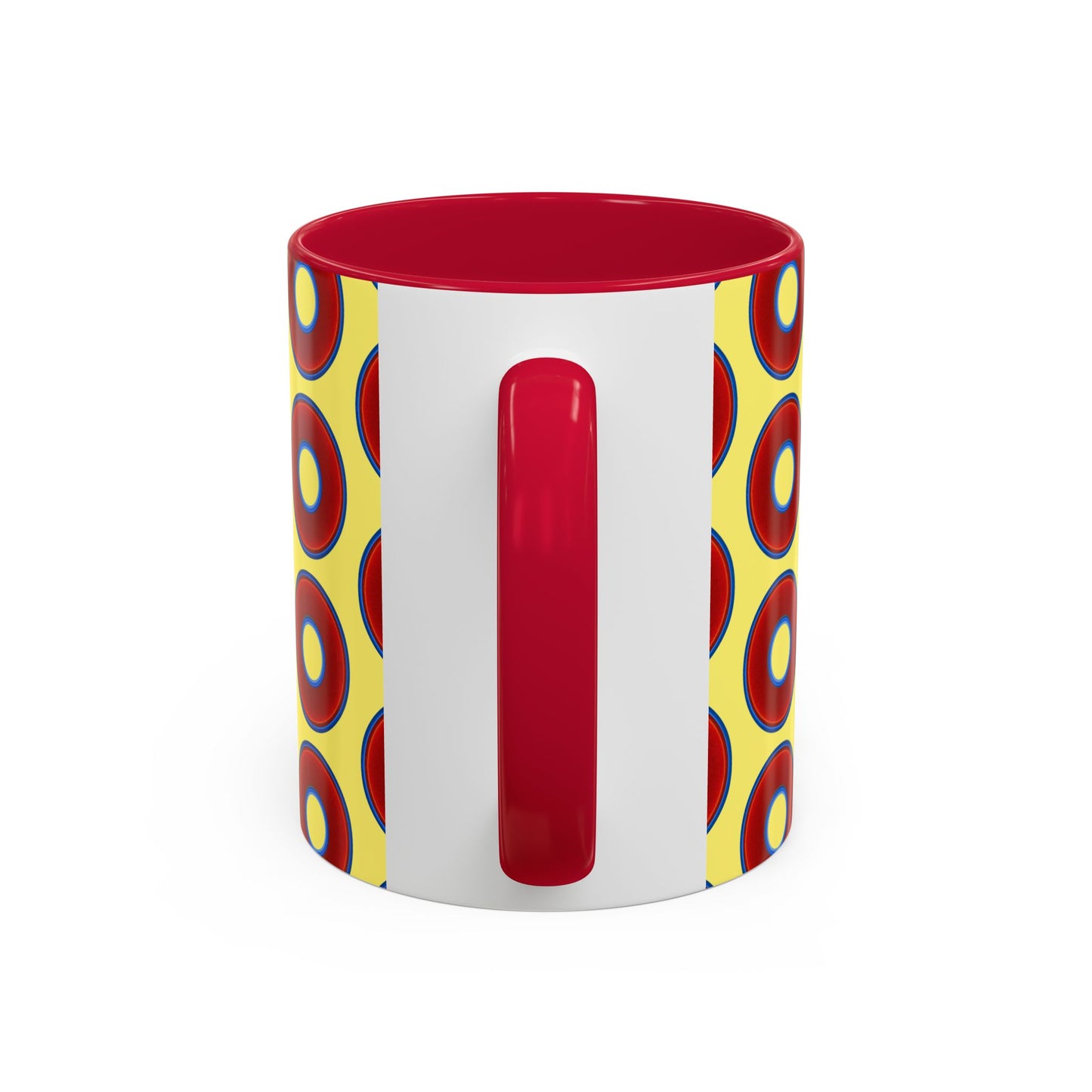 Lump's Grumpy Coffee Mug - vivid red donuts w/yellow background