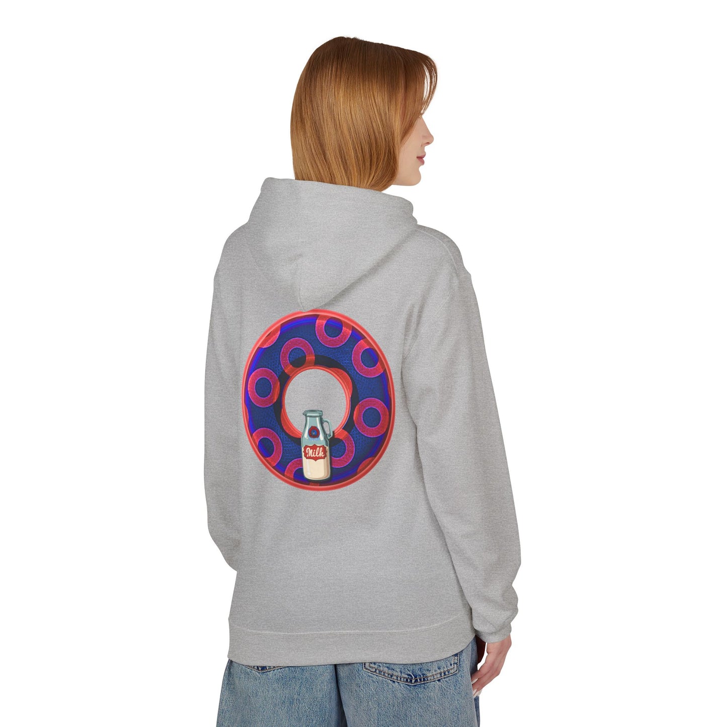 Fleece Harry Hoodies [Midweight Soft-style] - "Wooked Cream Dairy - YEMSG Donut" - electric blue/red rustic paradox donut - variant 2