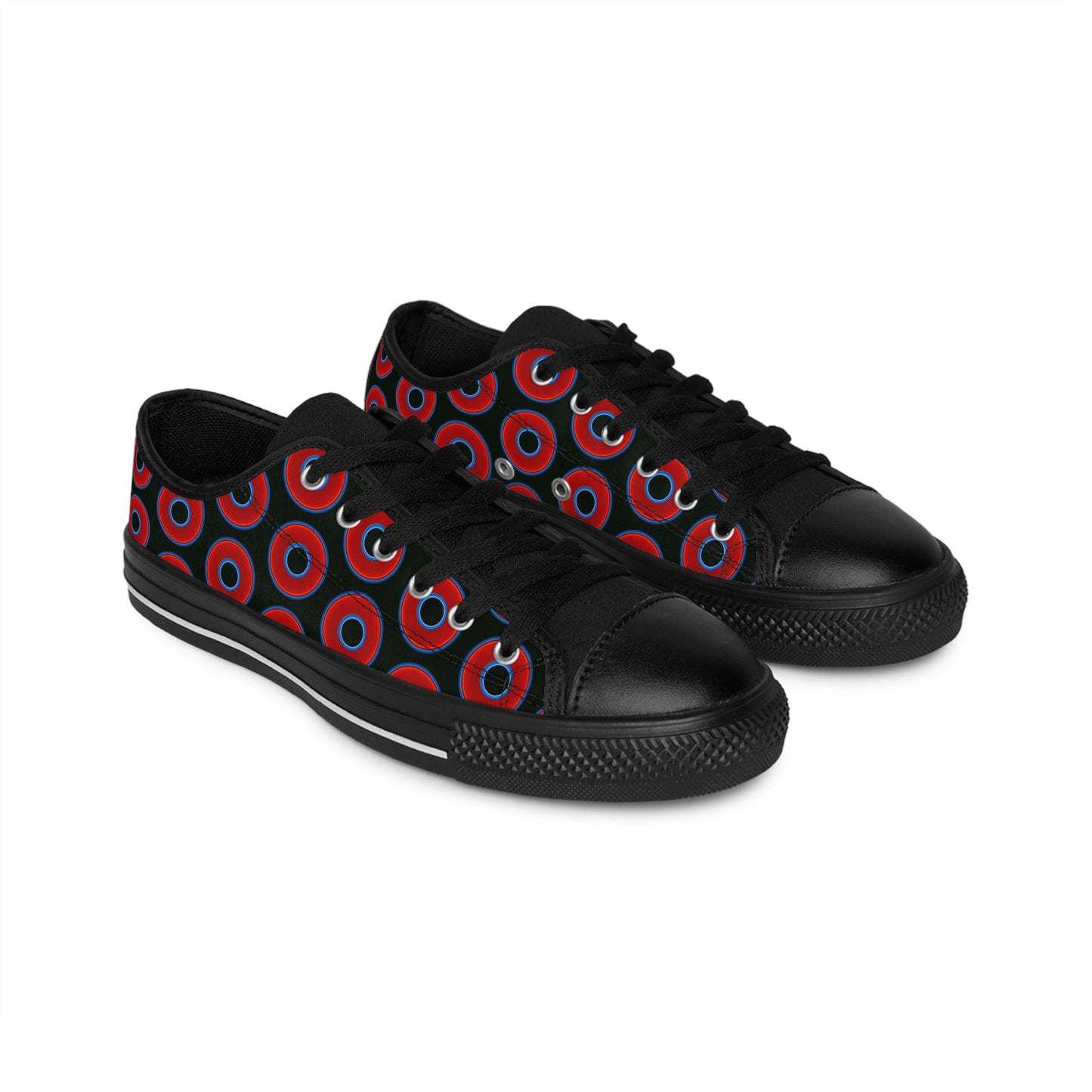 Men's Cushiony Convectors - Low Top - large red vivid donut print w/midnight moss green background