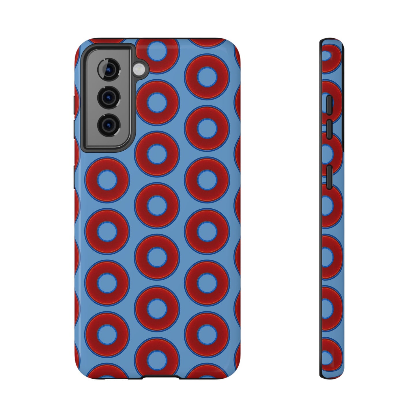 Impact-Resistant Lumpy Donut Case - red vivid donut print w/light blue background