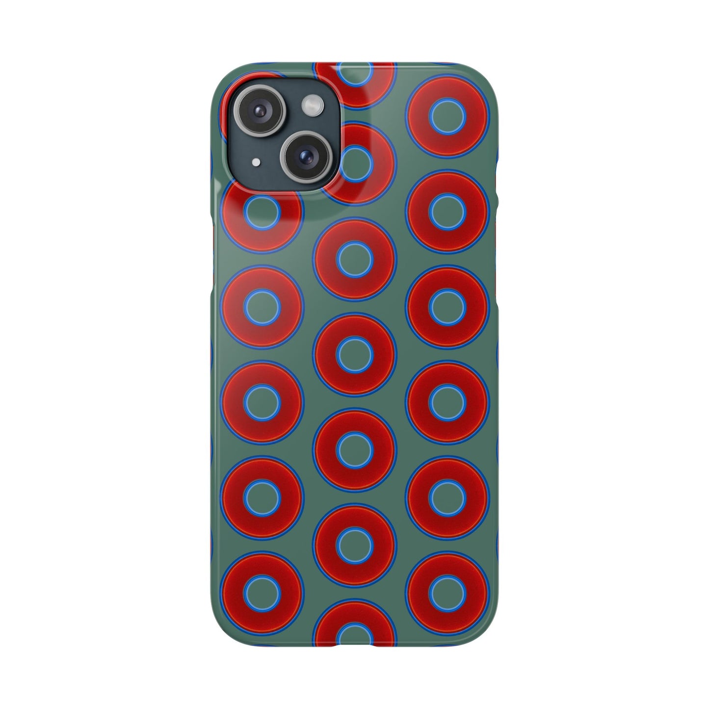 Lumpy Donut Snap Case - red vivid donut print w/Fenway green background