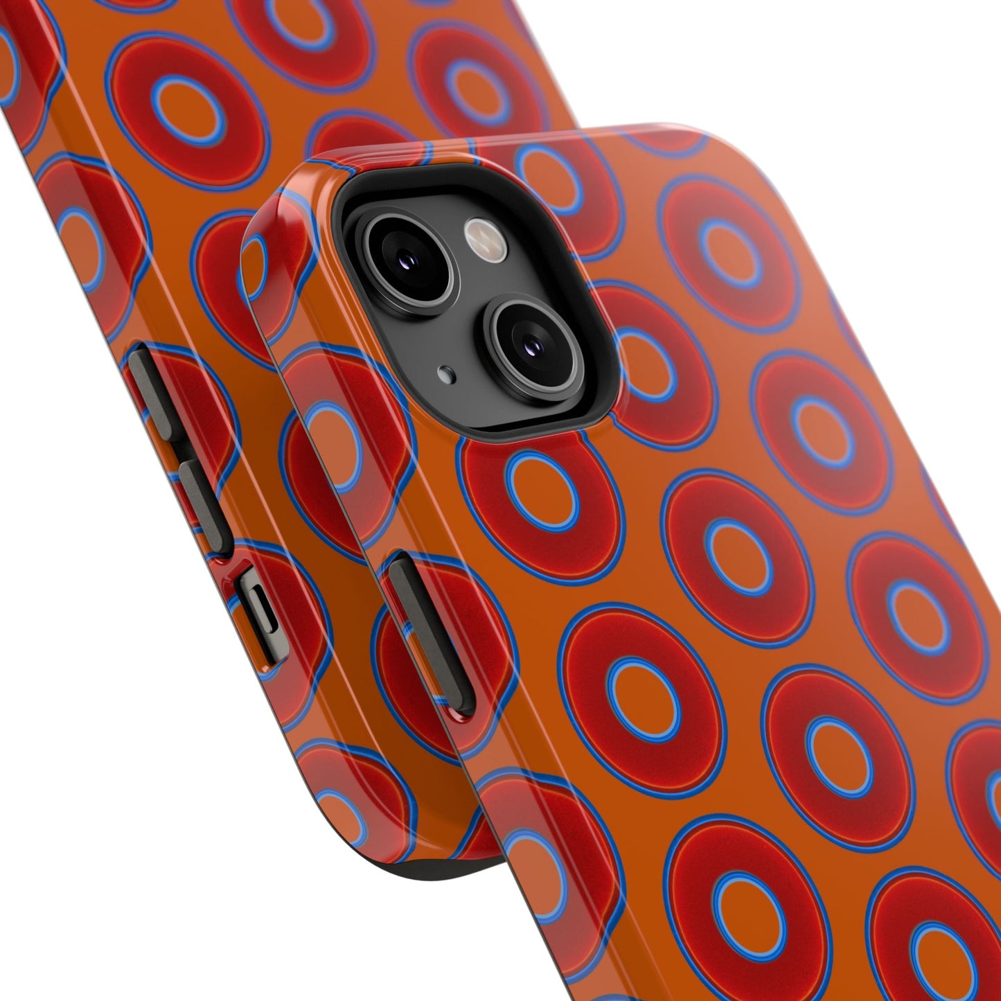 Impact-Resistant Lumpy Donut Case - red vivid donut print w/dark orange background