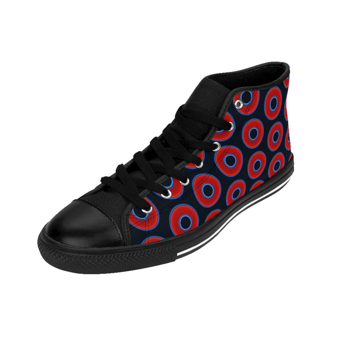 Cushiony Convectors - High Tops - red vivid donuts w/blue charcoal background