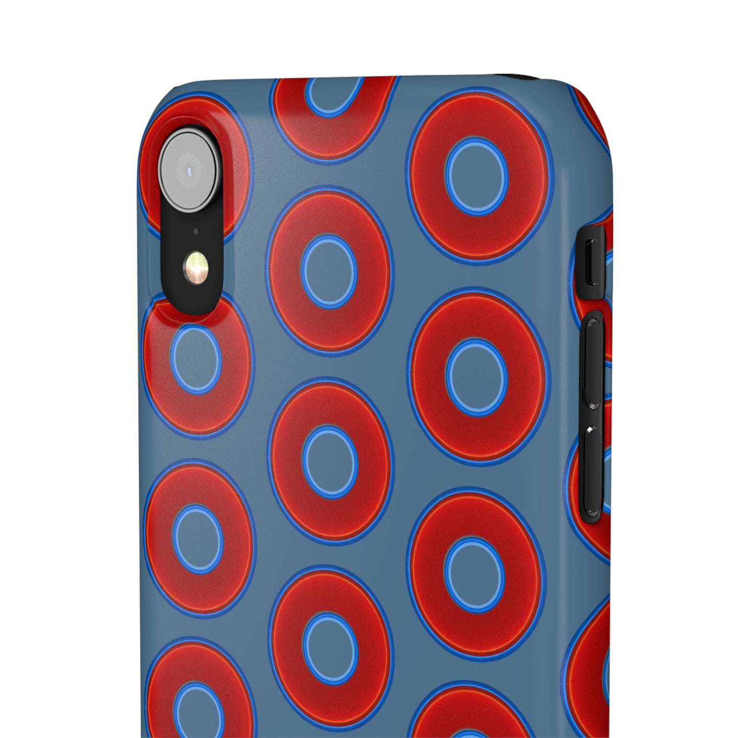 Lumpy Donut Snap Case - red vivid donut print w/steel blue background