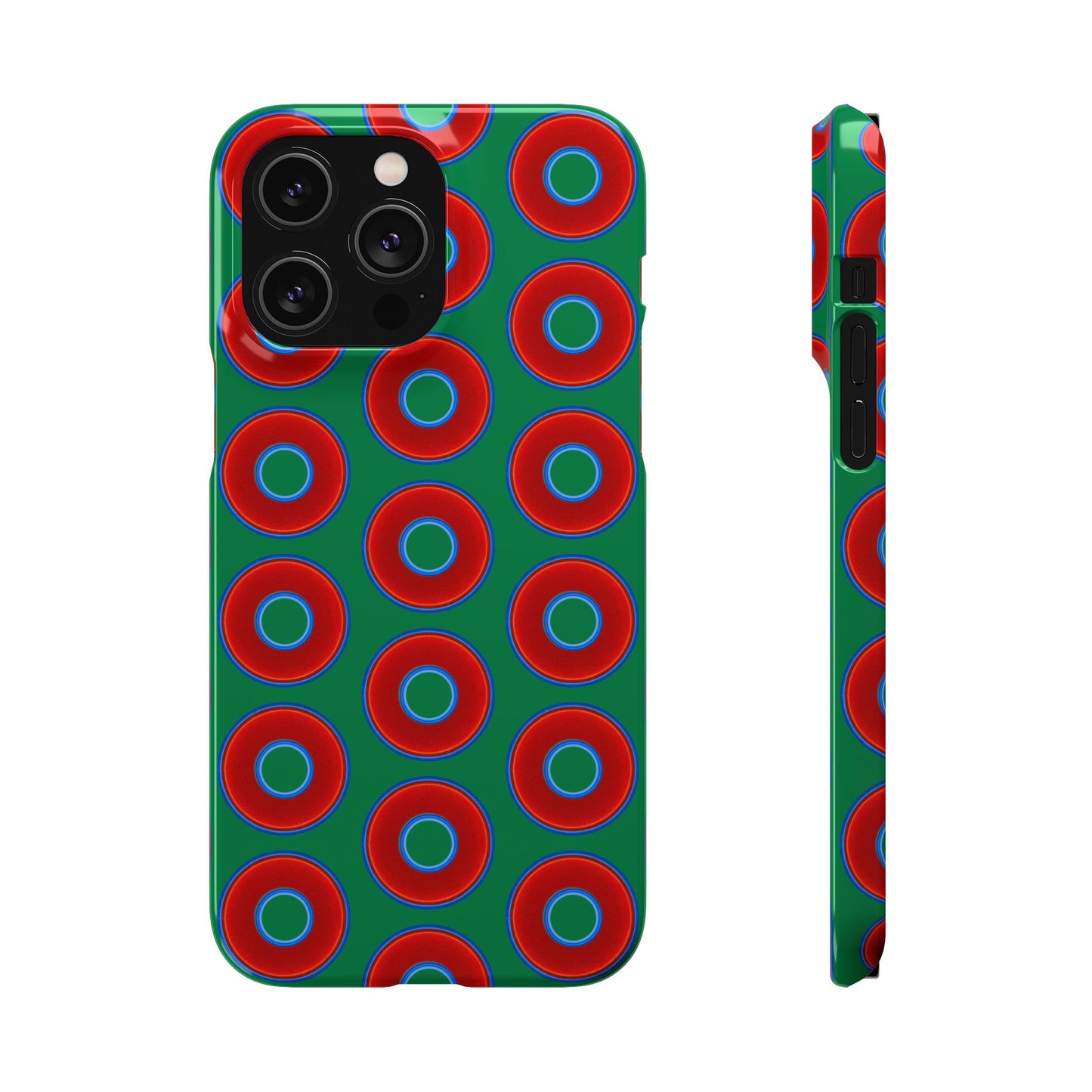 Lumpy Donut Snap Case - red vivid donut print w/green background