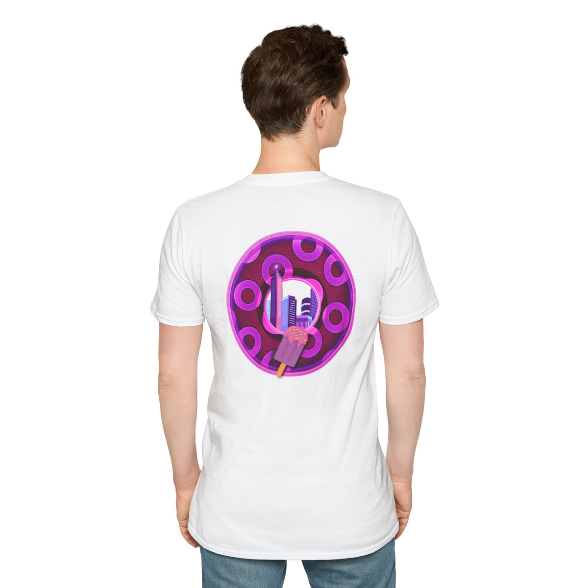 Classic Donut Tee - Unisex Soft-Style - "It's Ice Cream Popsicles - YEMSG Donut" - purple/magenta paradox donut - variant 2