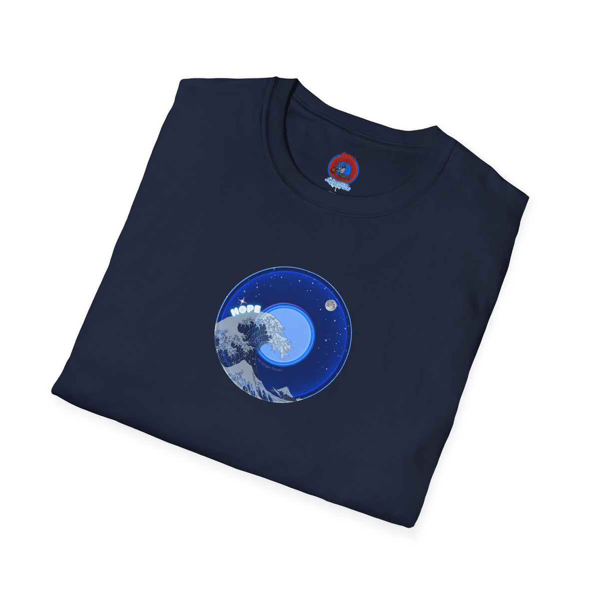 Classic Donut Tee - Unisex Soft-Style - "The Hopeful Waving Donut" - variant 2 - vivid blue donut