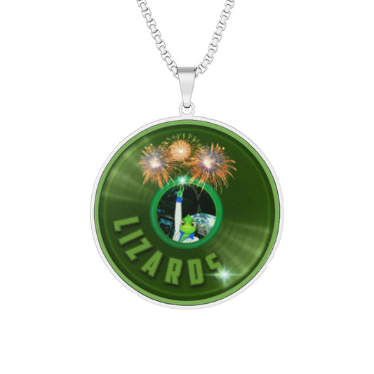 Lump's Heady Donut Necklace - 1" x 1" Stainless Steel Pendant - "Rutherford's Staying Alive Donut Pendant" - vivid green record donut