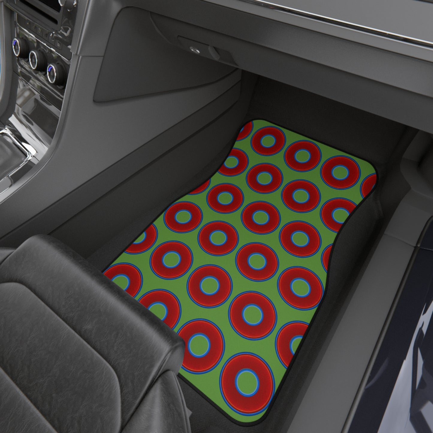 Contacted Car Mats - vivid donut print w/light green background