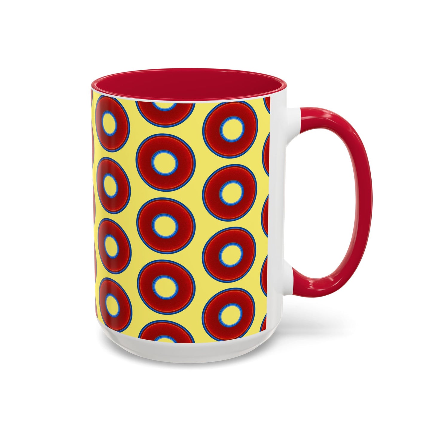 Lump's Grumpy Coffee Mug - vivid red donuts w/yellow background