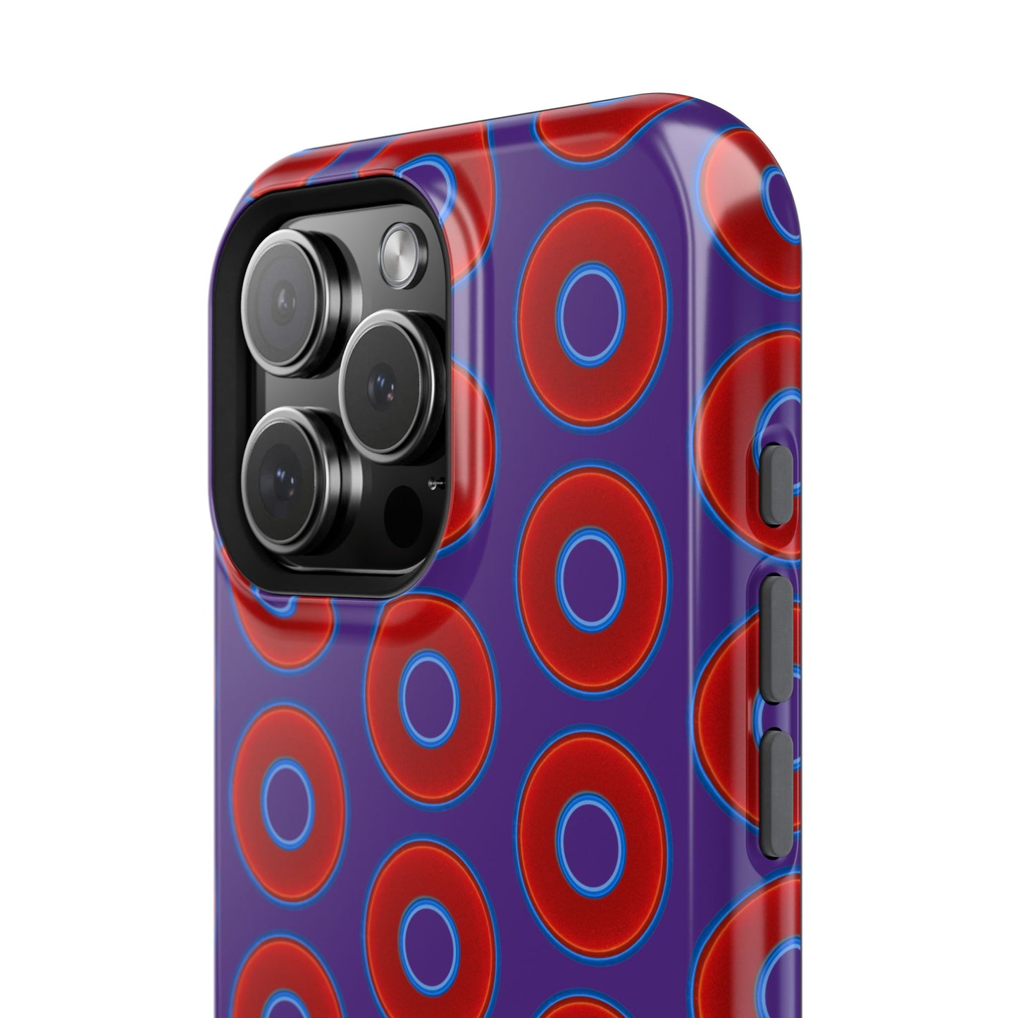 Impact-Resistant Lumpy Donut Case - red vivid donut print w/dark purple background