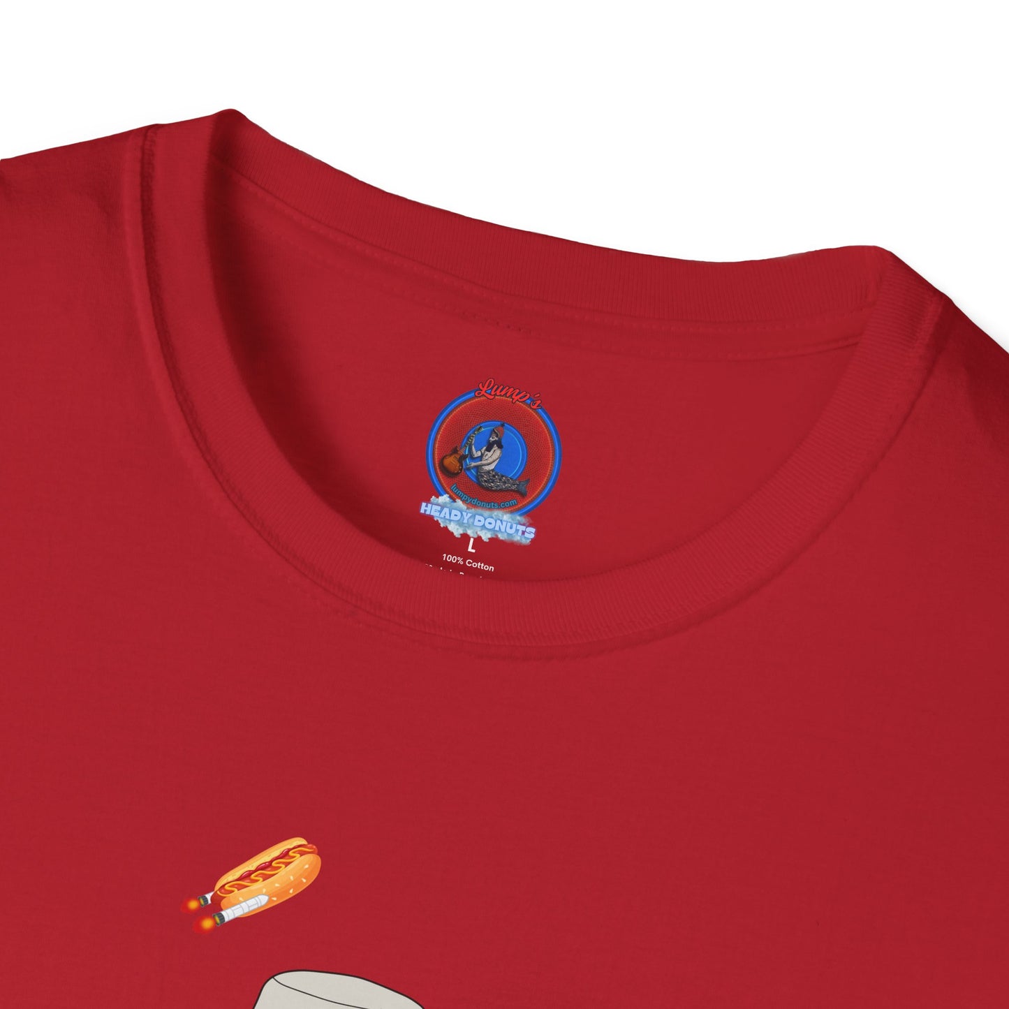 Classic Donut Tee - Unisex Soft-Style - "Gonzo Donut - Fear & Loathing in Gamehendge" -  vivid red donut w/raw dogger - variant 6