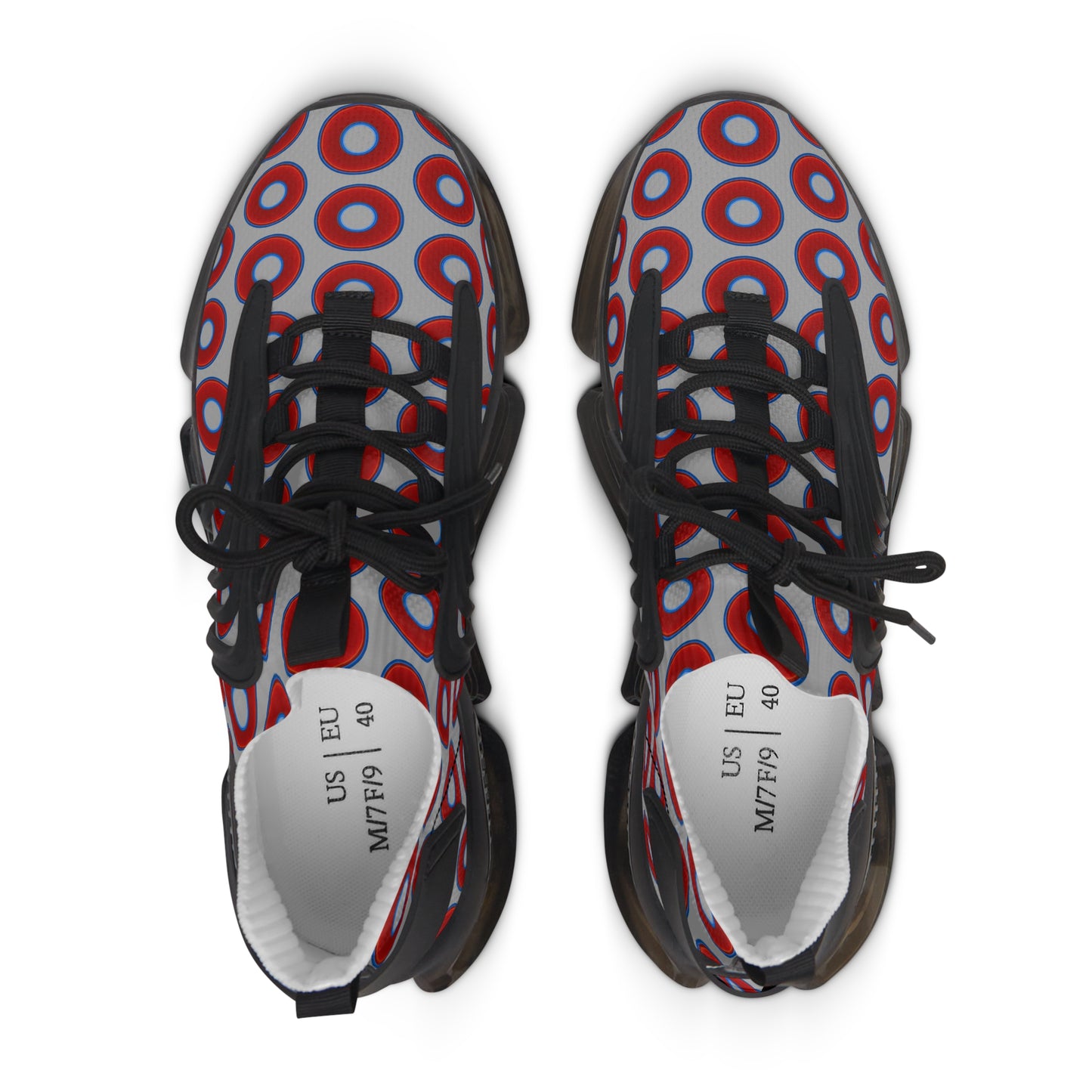 Women's Donut Kicks - red vivid donut print w/light gray background