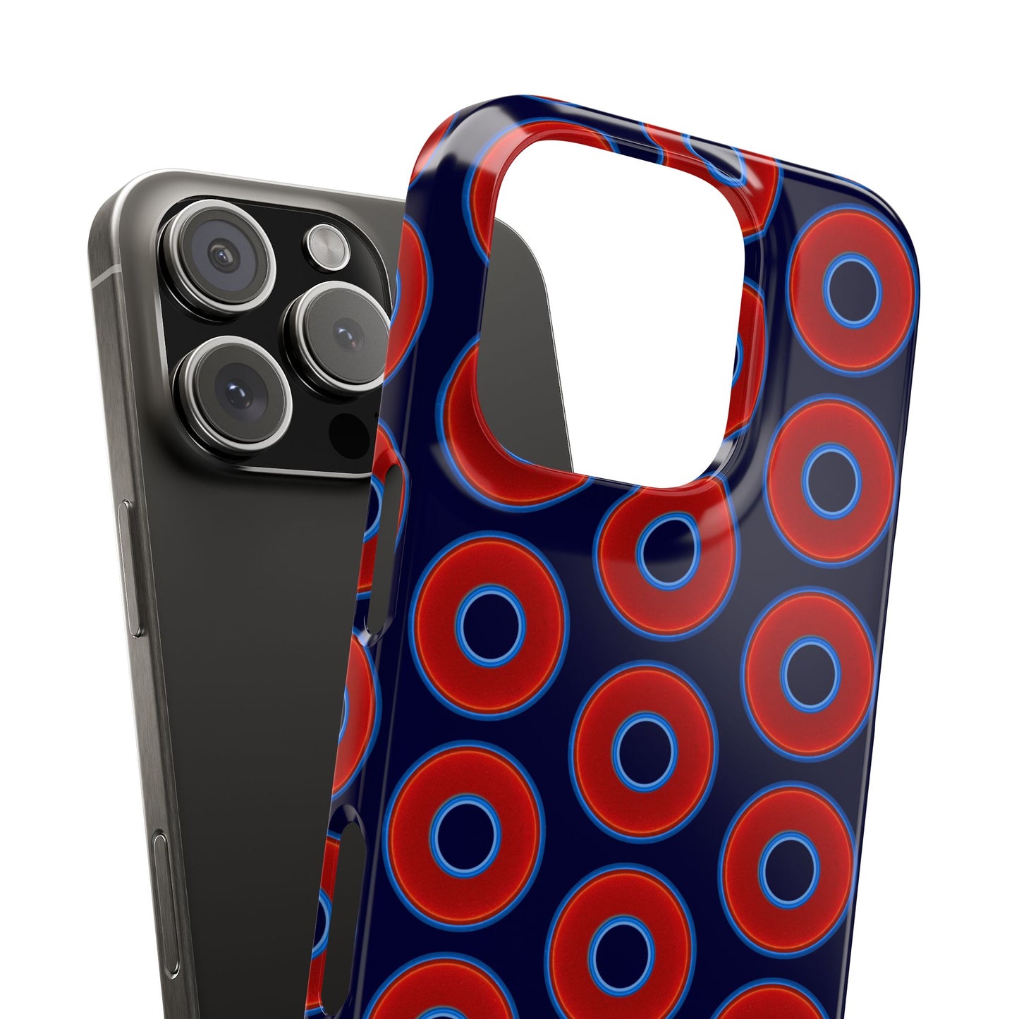 Lumpy Donut Snap Case - red vivid donut print w/midnight blue background