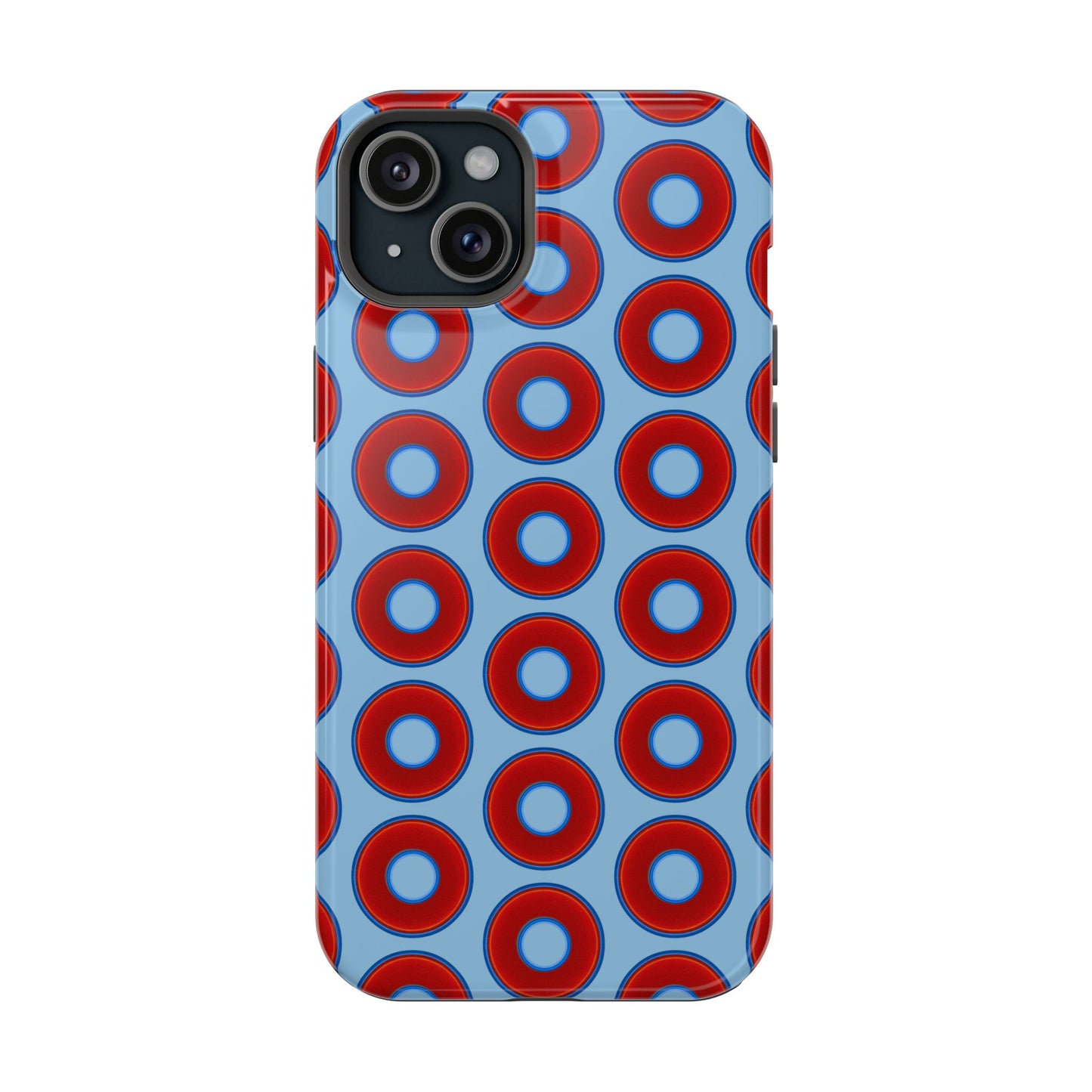 Impact-Resistant Lumpy Donut Case - red vivid donut print w/sky blue background