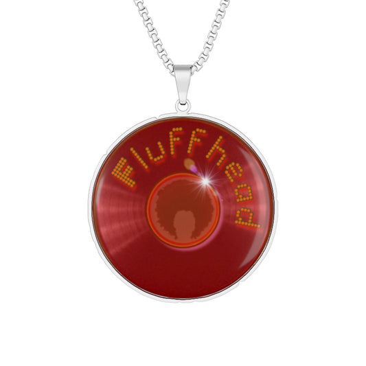Lump's Heady Donut Necklace - 1" x 1" Stainless Steel Pendant - "The Fluffy Donut" - vivid dark red record donut