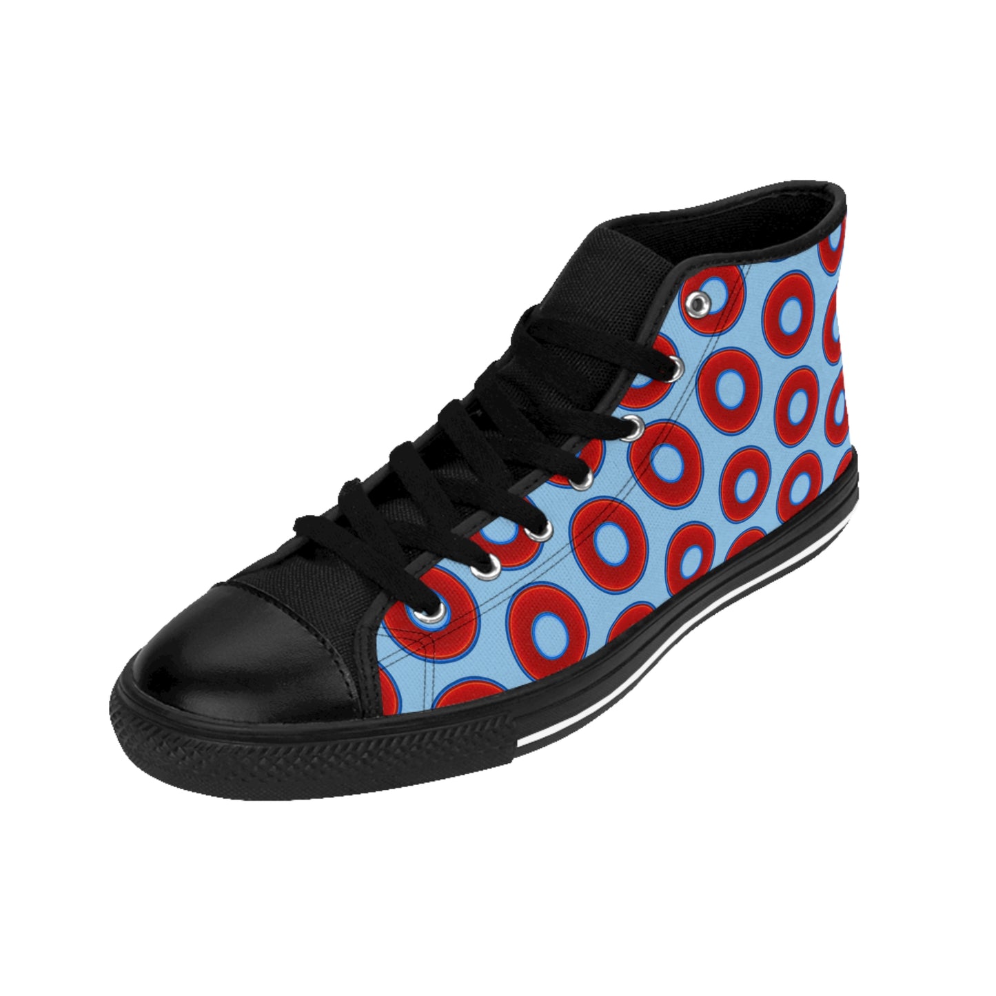 Men's Cushiony Convectors - High Tops - red vivid donuts w/sky blue background