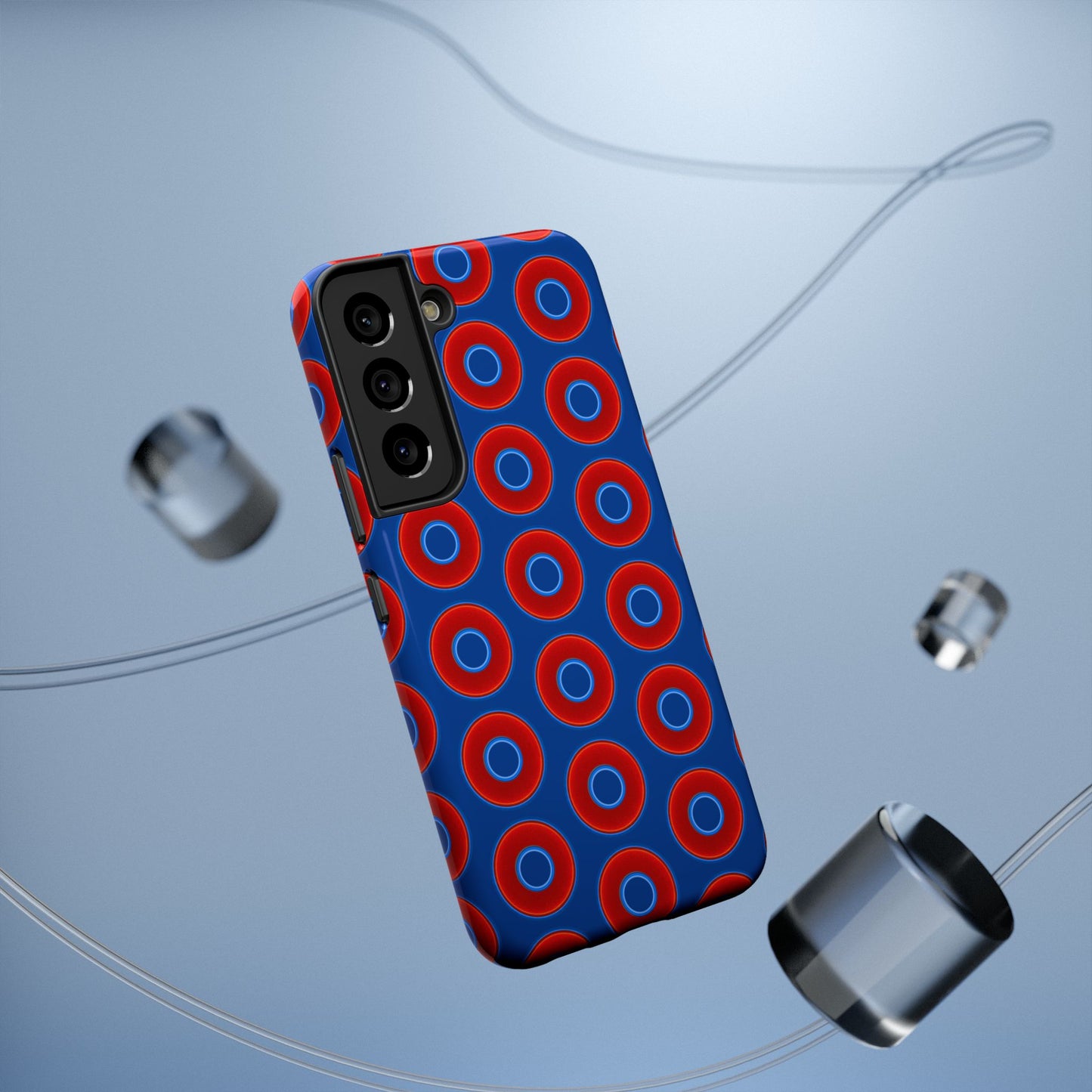 Impact-Resistant Lumpy Donut Case - red vivid donut print w/dark blue background